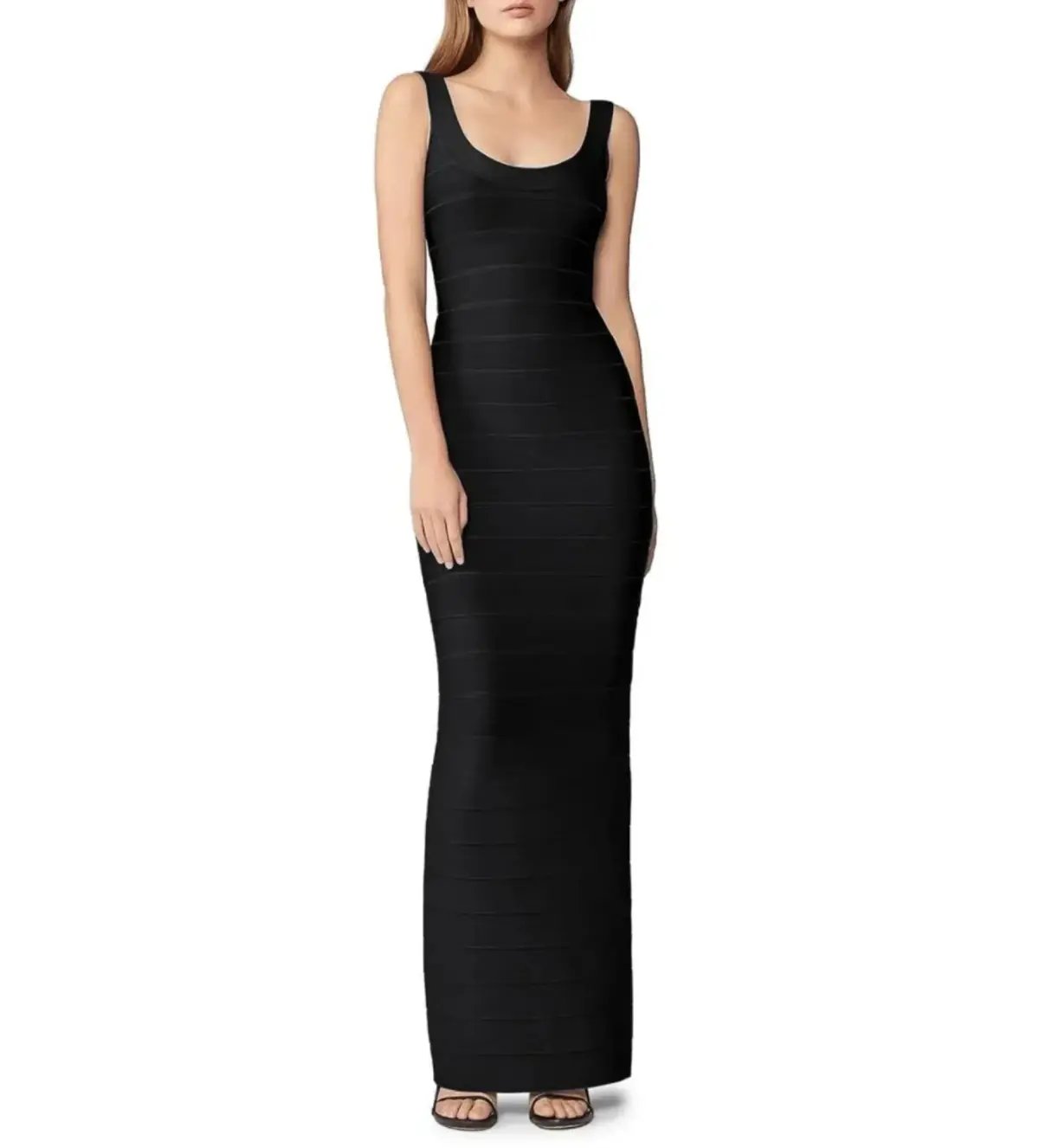 Hervé Léger Black Round Neck Gown in Black Size Medium/ AU 10 photo 2