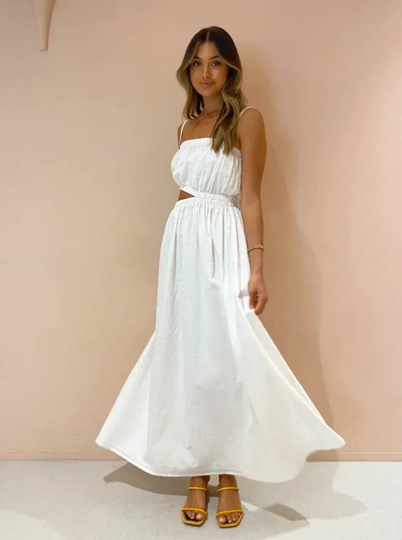 By Nicola Carnivale Elastic Waist Maxi Dress White Size 8 photo 5