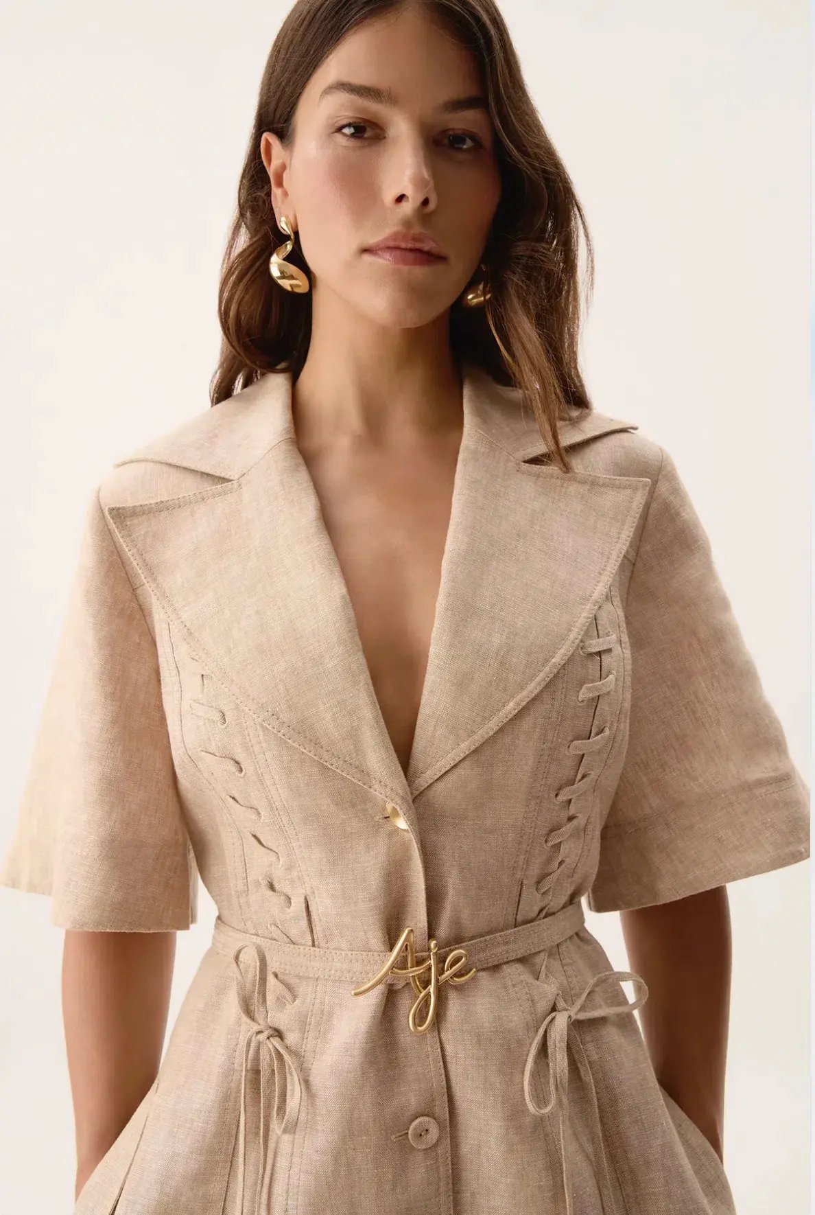 Aje Morgan Mini Dress Dune Beige Size 8 photo 3