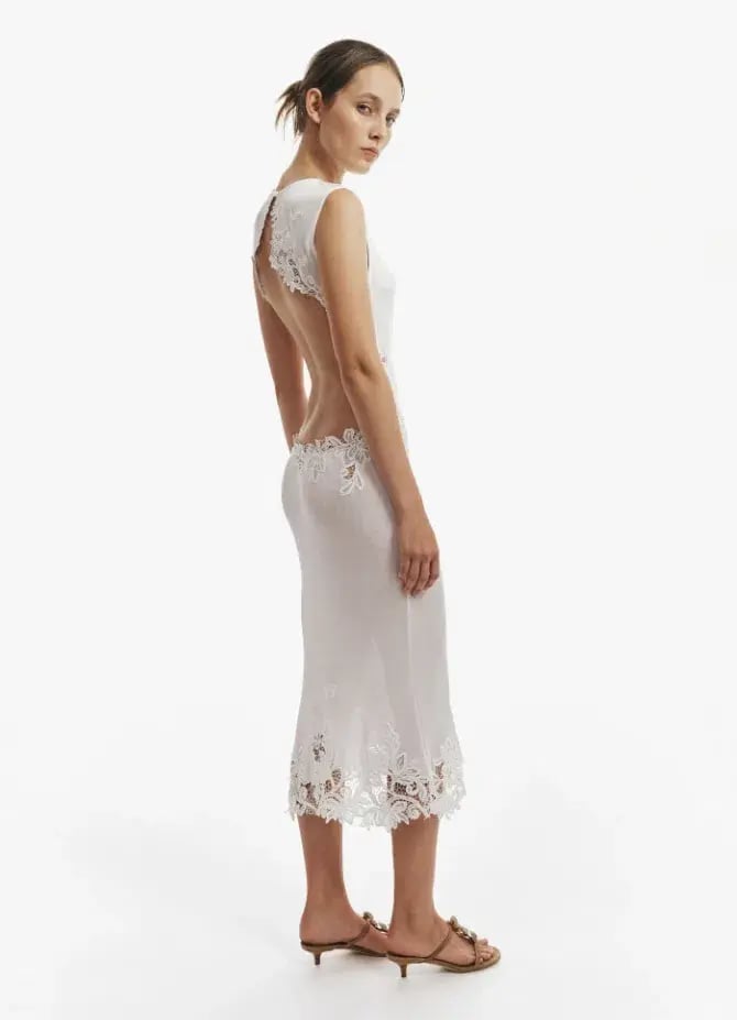 Christopher Esber Hibiscus Embroidered Rib Dress White Size 10 photo 2