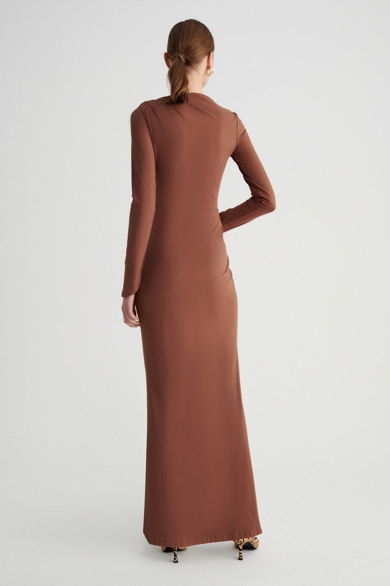 SUBOO IVY LONG SLEEVE ROUCHED DRESS - CHOCOLATE photo 5