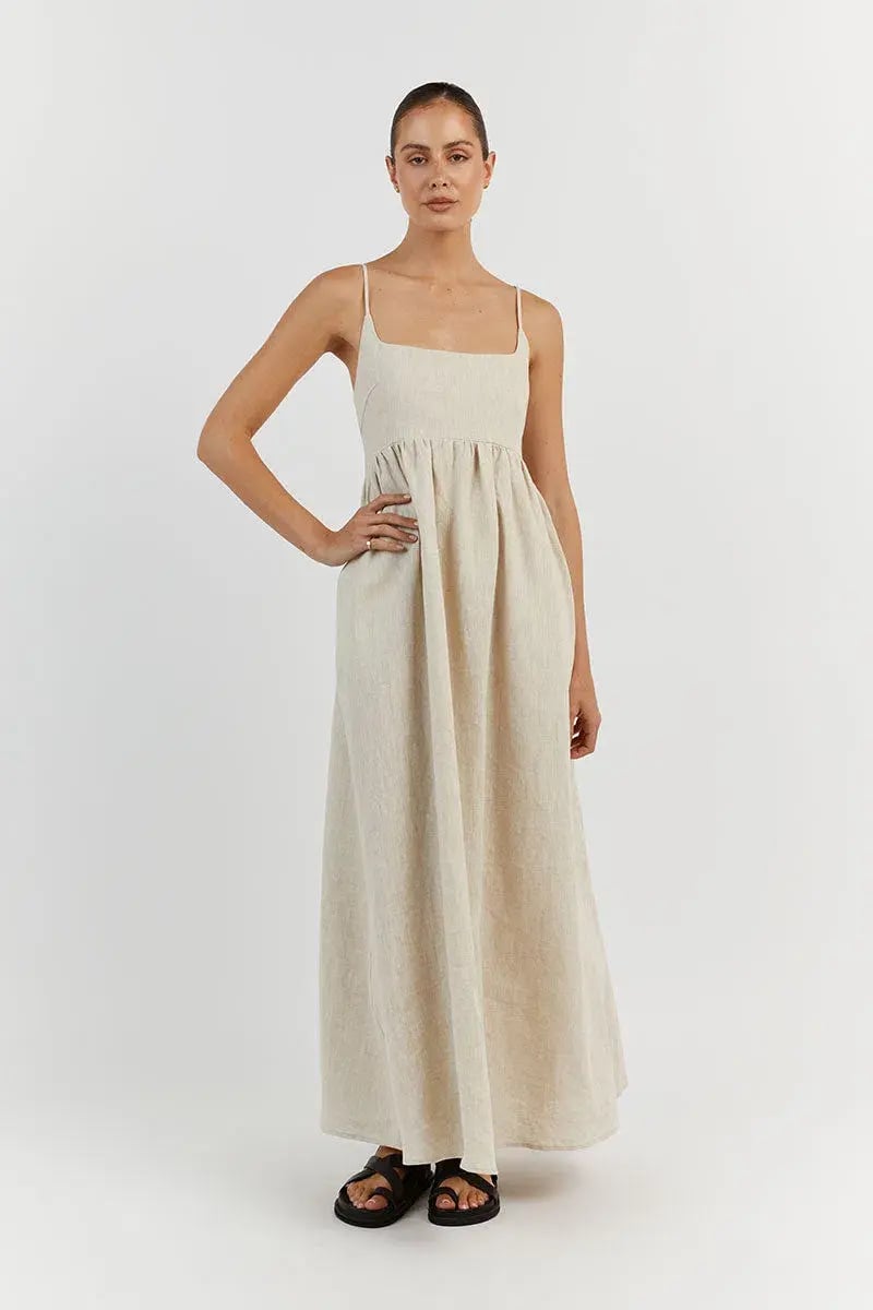 DISSH Sunny Natural Linen Midi Dress Beige Size 8 photo 2