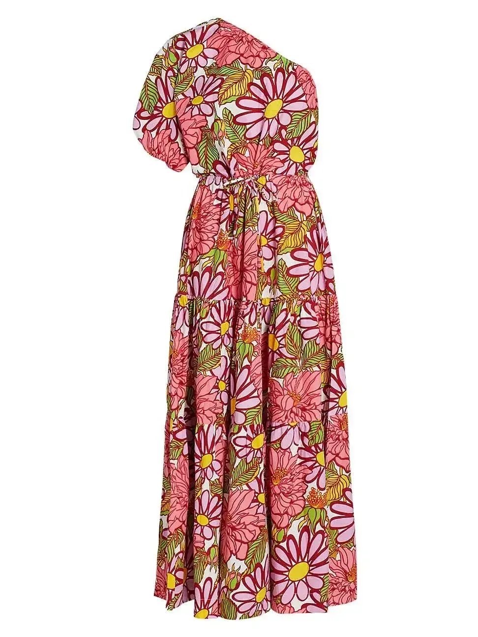 S/W/F Frida One Shoulder Puff Sleeve Maxi Dress Floral Pink Size L / Au 14 photo 8