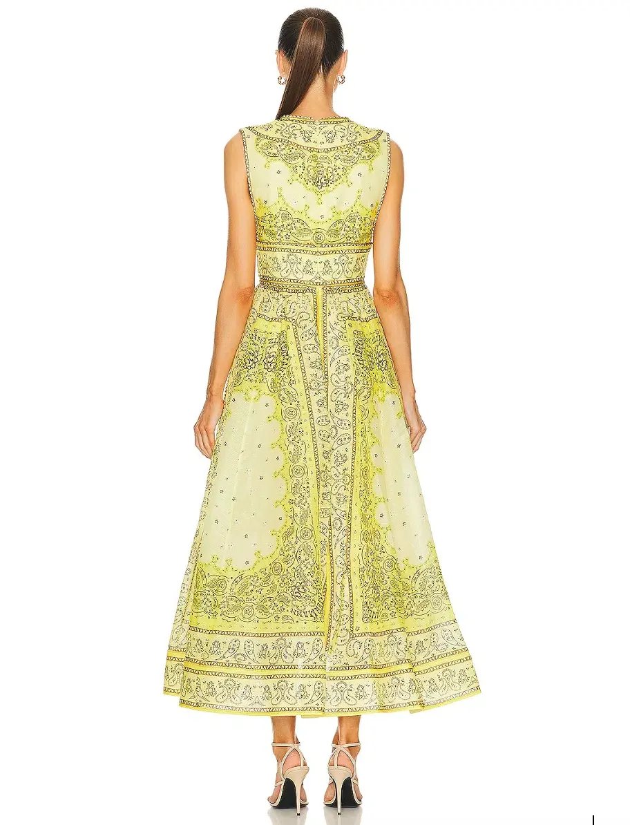 Zimmermann Matchmaker Bow Long Dress Yellow Bandana Print Size 0P / AU 6 photo 5