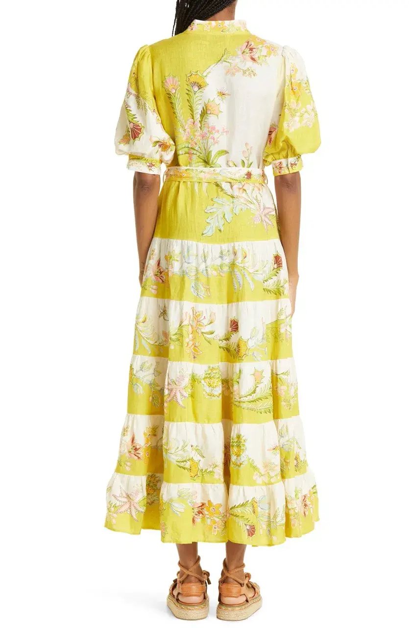 Alemais Ira Tiered Midi Dress Lemon/Cream Size AU 10 photo 11