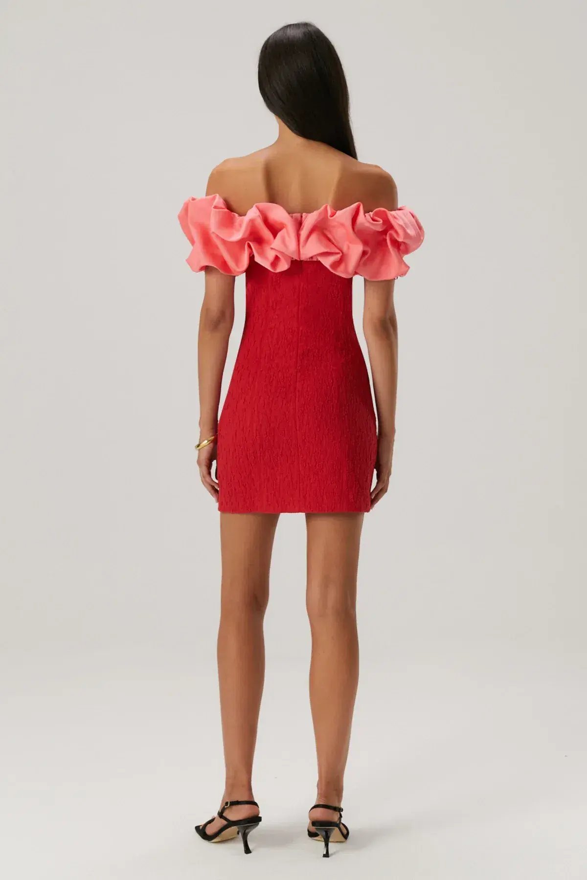 Misha Mylah Bonded Crepe Mini Dress in Watermelon Pink/Scarlett Red Size 10 photo 3