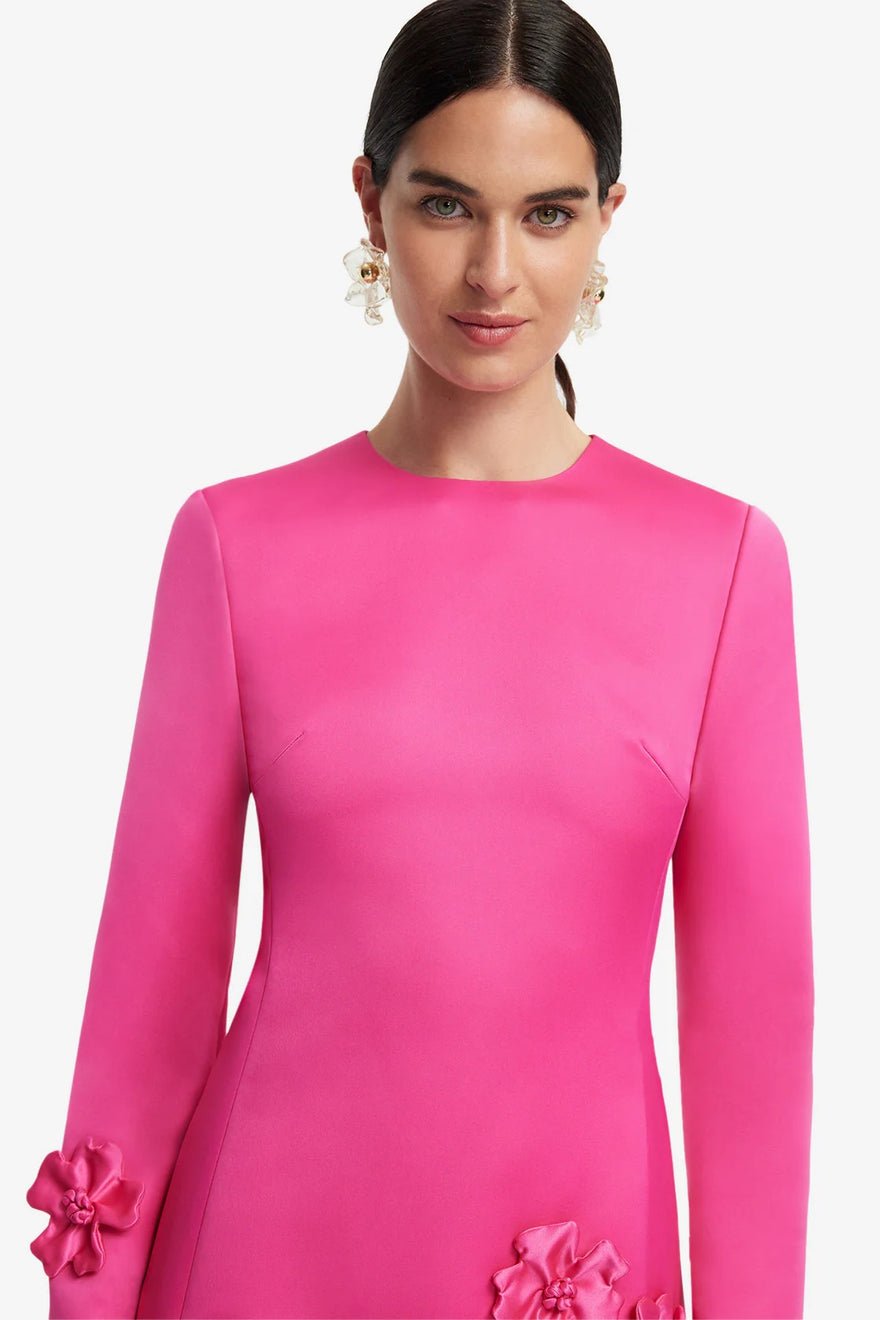Leo Lin Aliza Long Sleeve Petal Mini Dress - Hot Pink photo 4