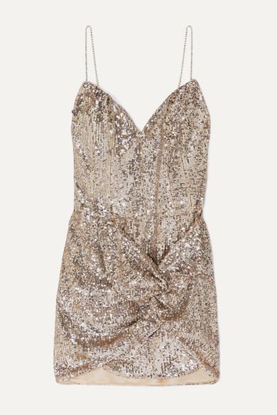 Magda Butrym - Deva twisted embellished sequined satin mini dress in Gold (size 10) photo 4