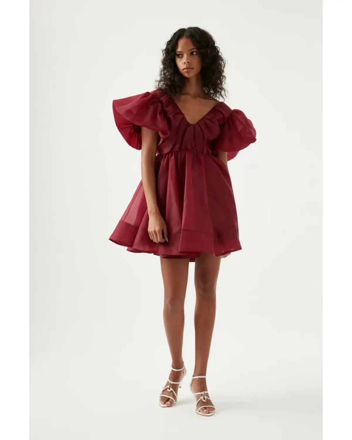 Aje Gretta Organza Mini Dress Burgundy Size AU 6 photo 3