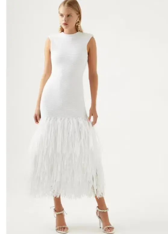 Aje Rushes Raffia Maxi Dress Ivory White Size 6 photo 2