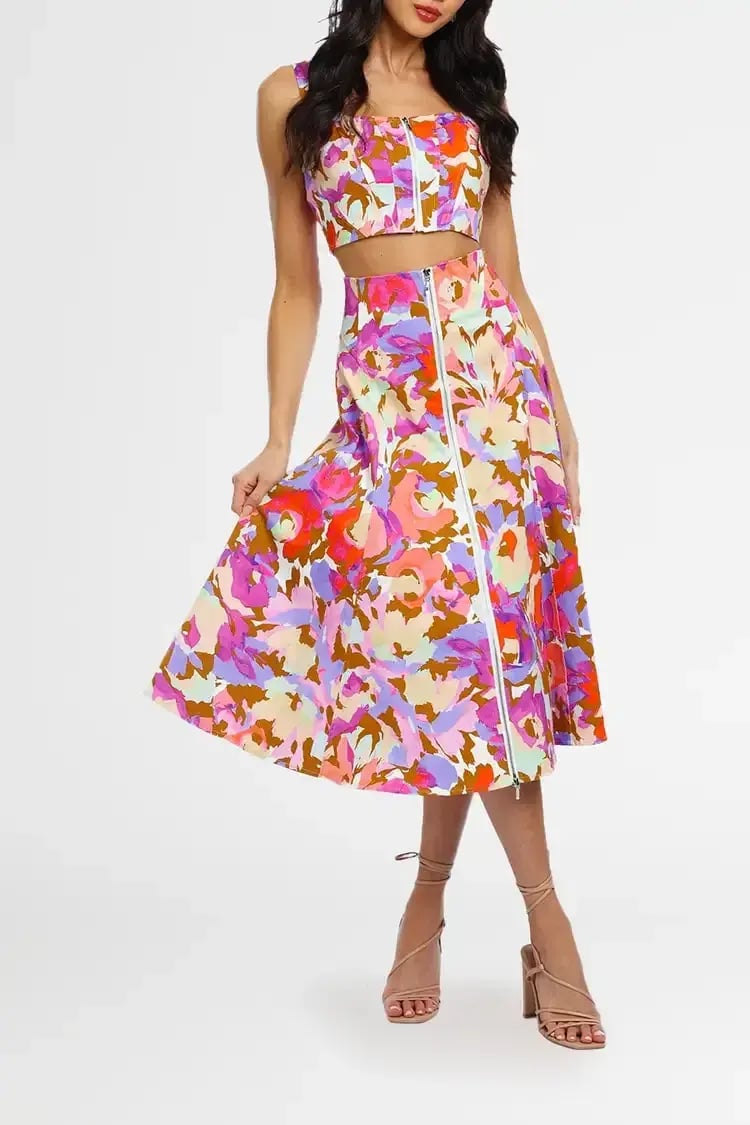Nicholas Dawn Top and Dasia Skirt Set Abstract Floral Multi Print Size 12 photo 2