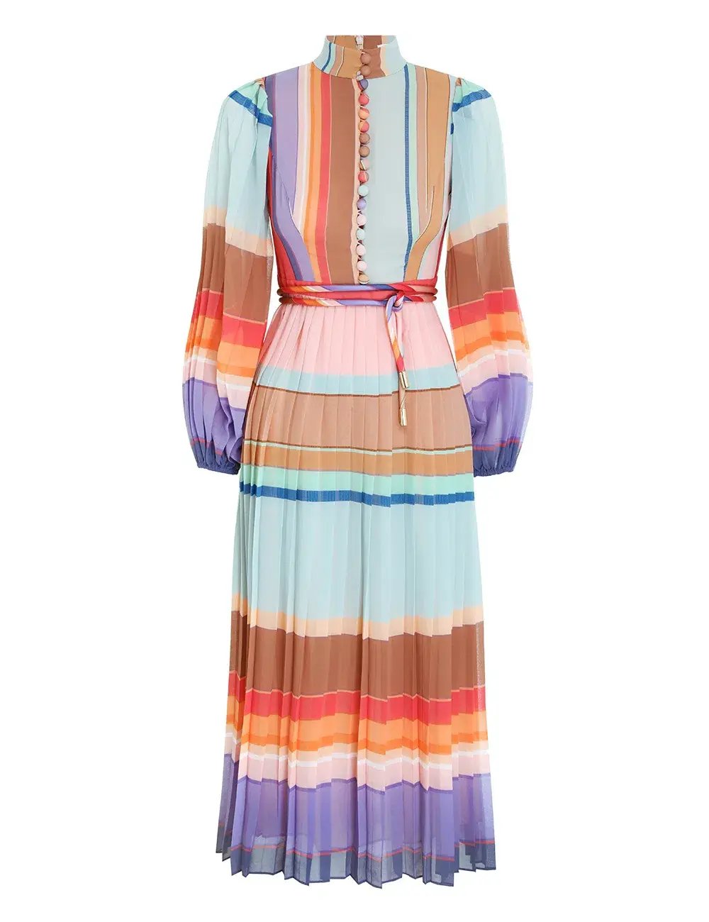 Zimmermann Rainbow Striped Crepe De Chine Midi Dress Multi Size 8 photo 4