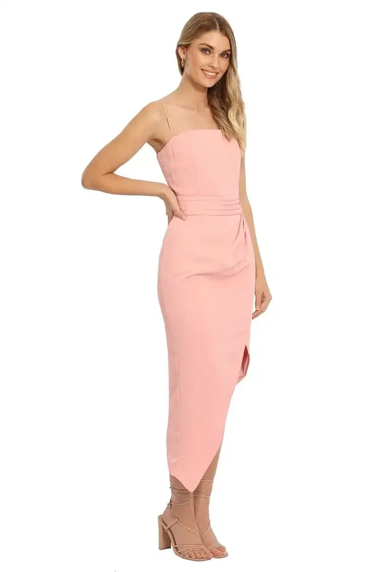 Elle Zeitoune Asymmetrical Split Midi Dress in Blush Pink Size 8 photo 2