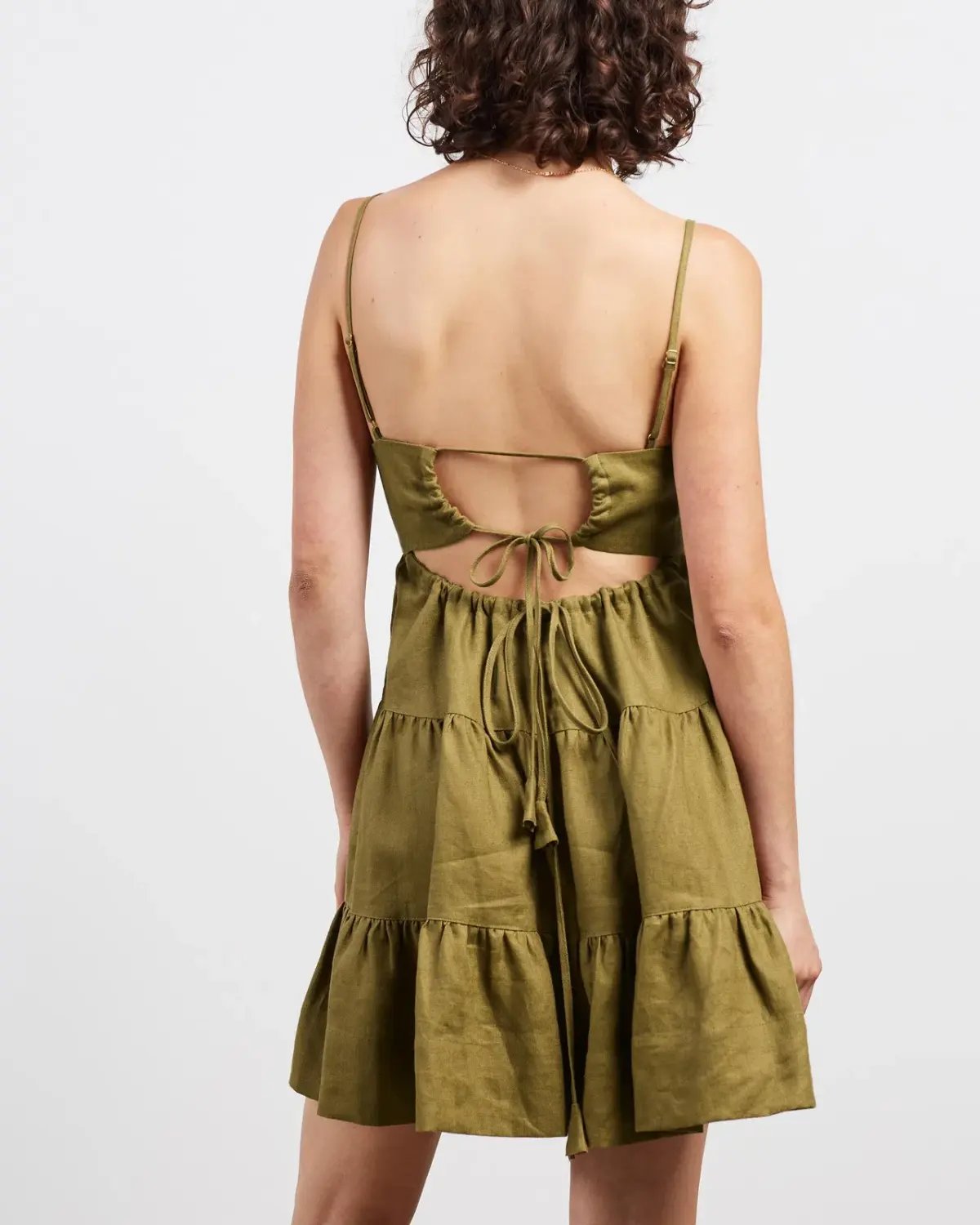 Shona Joy Lucille Linen Tired Mini Dress Green Size 12 photo 3