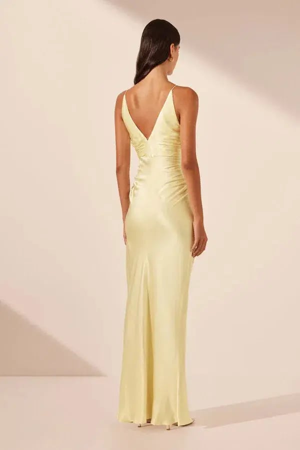 Shona Joy La Lune High Neck Ruched Maxi Dress Lemon Size 10 photo 4