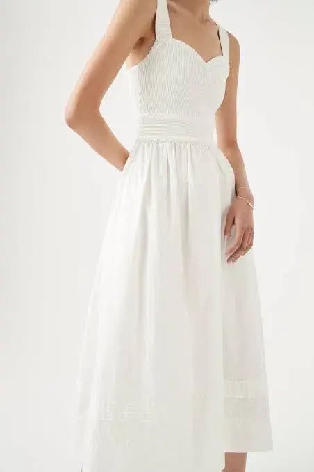 Aje Romarin Knit Bodice Midi Dress White Size 16 photo 2