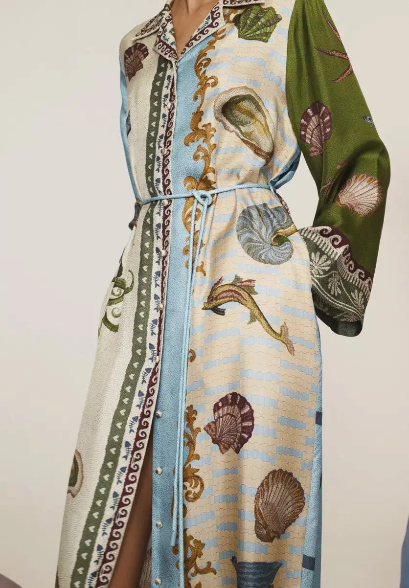 Alémais Bath House Silk Shirtdress Midi Dress Print Size 16 photo 5
