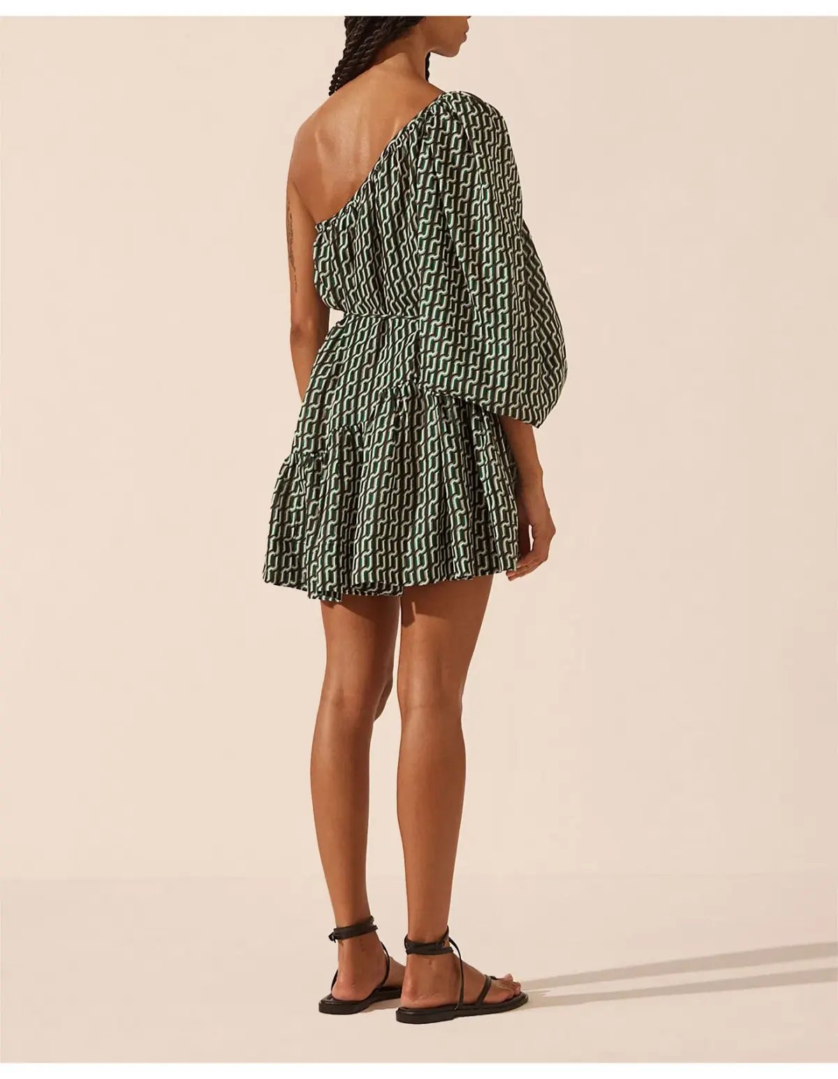 Shona Joy Ida Long Sleeve One Shoulder Tiered Mini Dress Print Size 6 photo 3