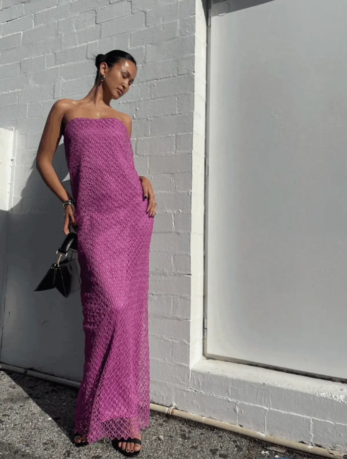Camilla and Marc Sinclar Lace Strapless Maxi Dress in Magenta Pink Size 10 photo 2