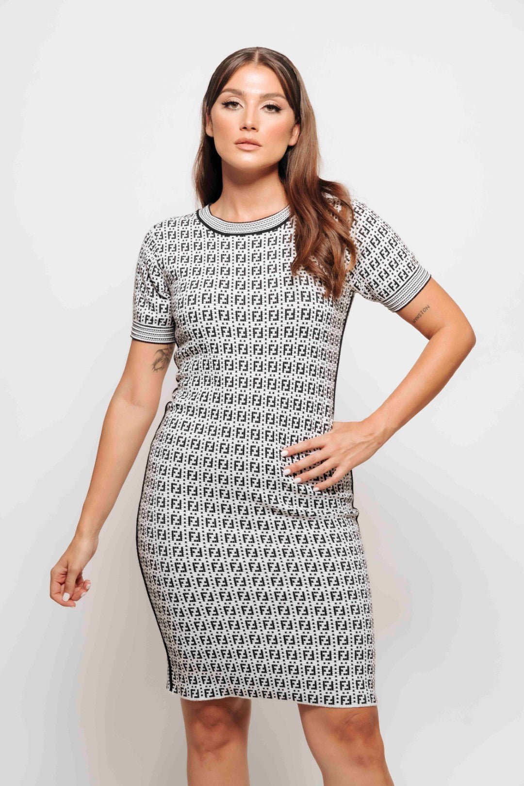 JACQUARD KNITTED MINI DRESS BY FENDI WHITE photo 3