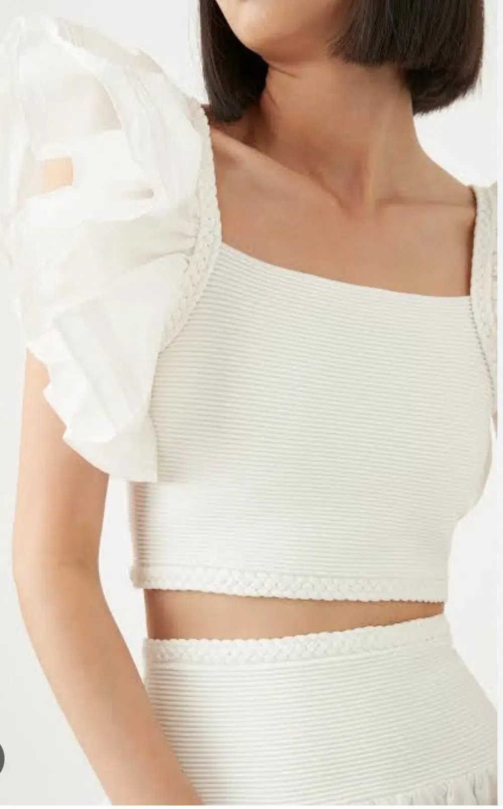 Aje Corinne Knit Bodice Crop Top and Rosalie Knit Waist Midi Skirt Set in Ivory Size XL / AU 16 photo 4