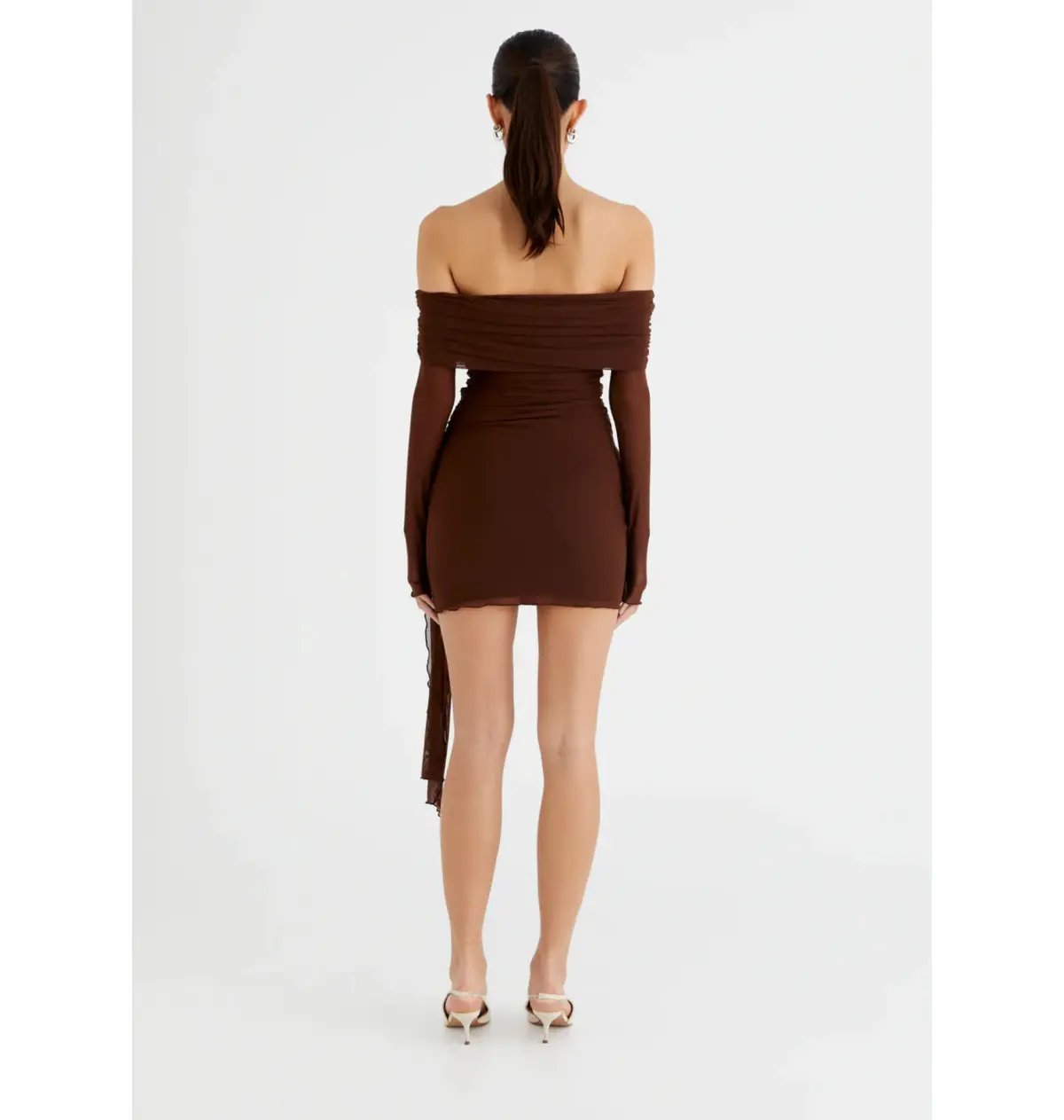 BENNI Yasmin Off Shoulder Mini Dress in Cacao Size S / AU 8 photo 4