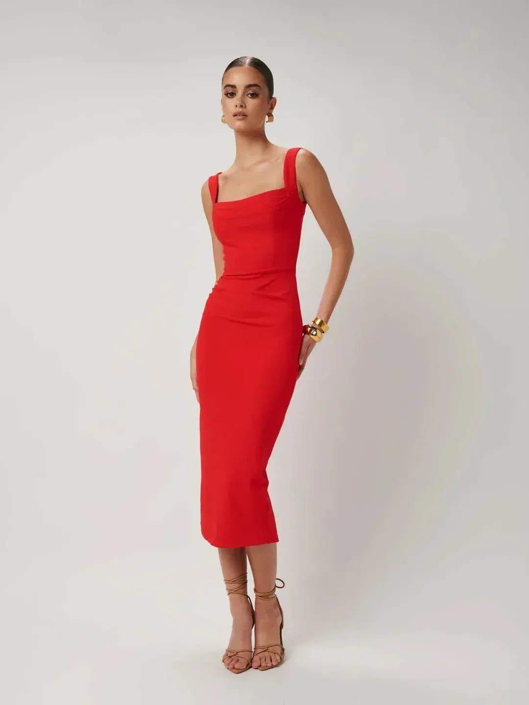 Effie Kats Marbella Midi Dress in Cherry Red Size 8 photo 4