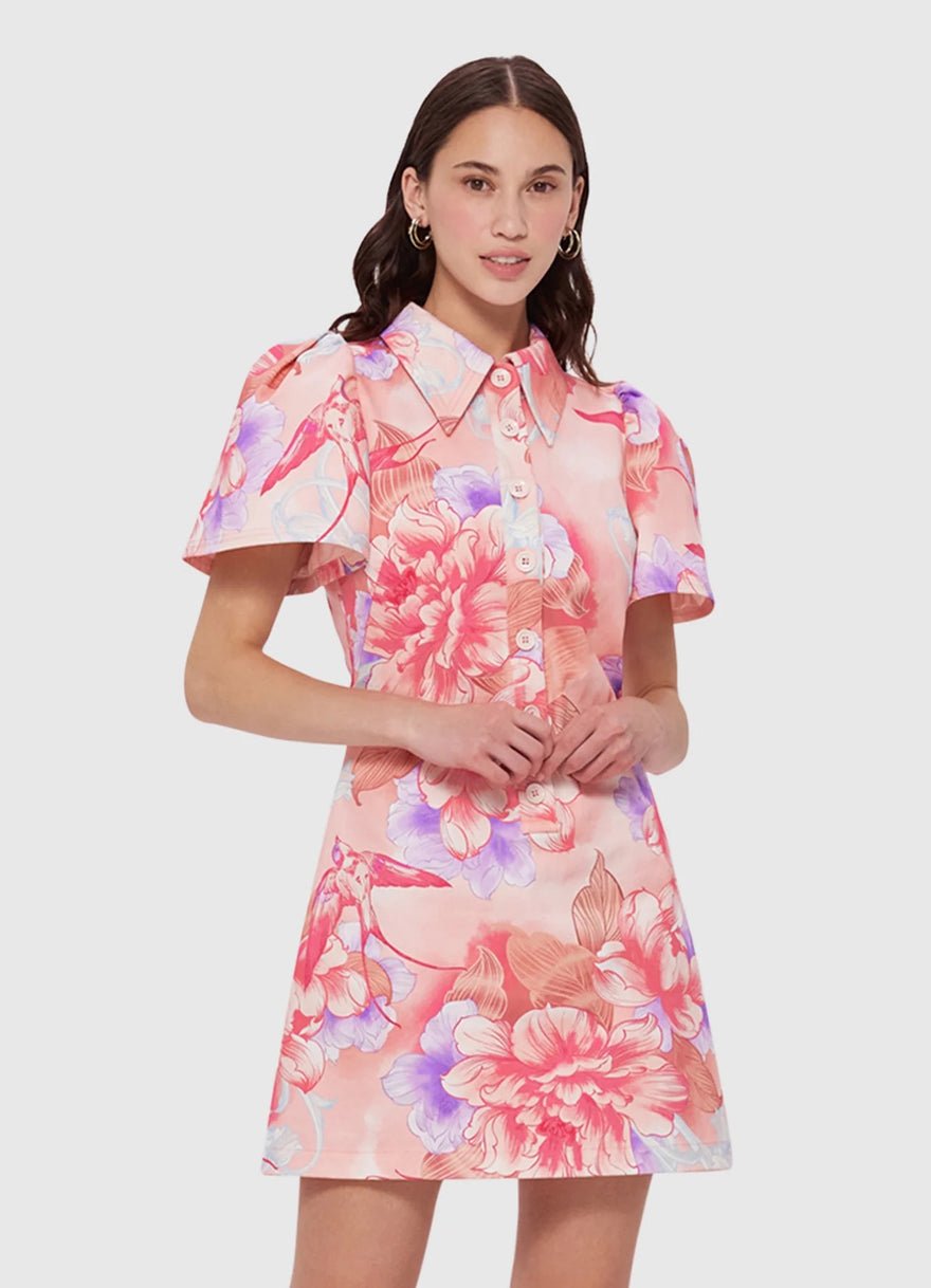 Leo Lin Brooke Shirt Sleeve Mini Dress - Swallow Print In Lush photo 2