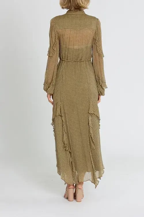 Shona Joy Eleonora Drawstring Frill Midi Dress Olive Khaki Size 8 photo 3