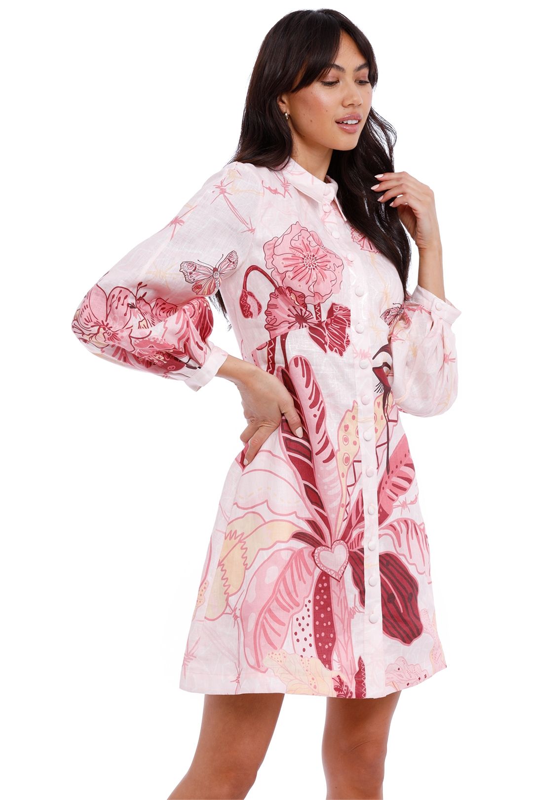 Amor Linen Mini Dress - Pink photo 4