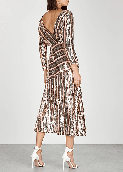 Rixo London Tyra Striped Sequined Crepe Midi Dress Size 8 photo 3