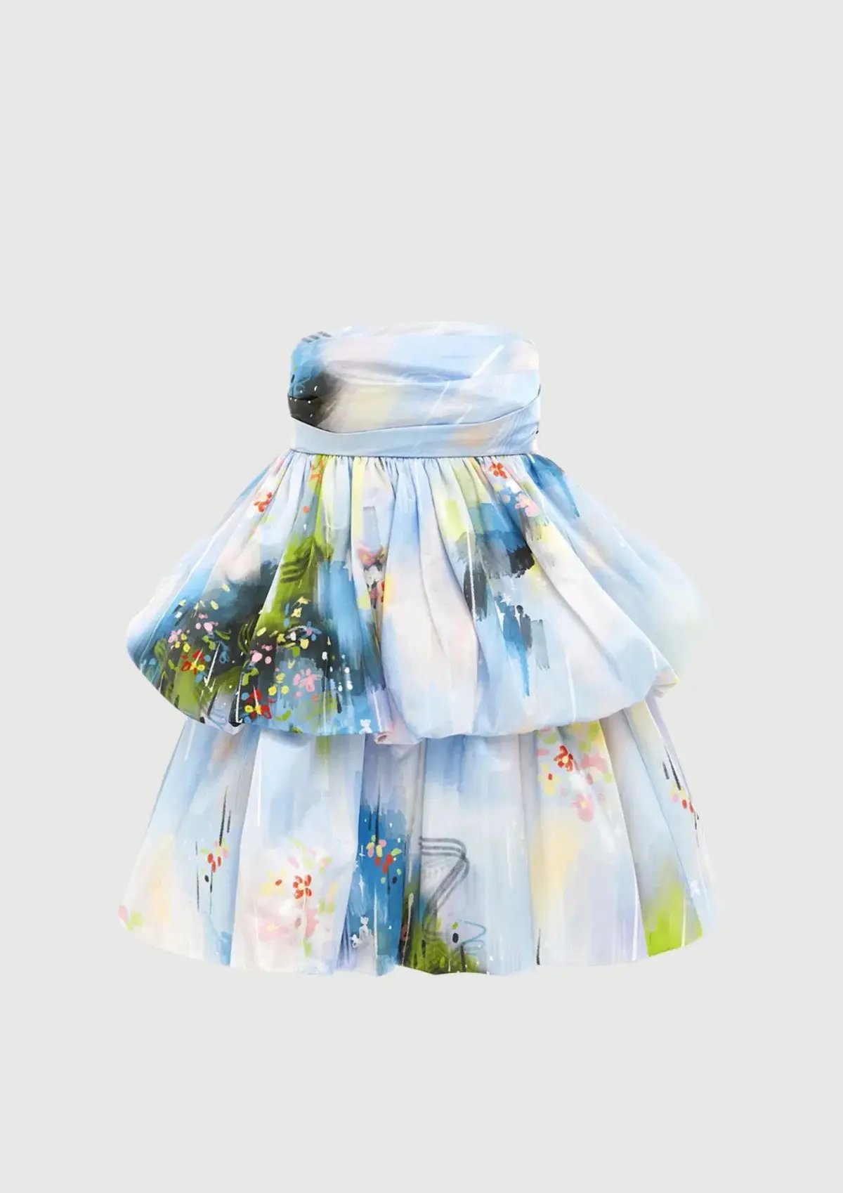 Leo Lin Daphne Strapless Bubble Mini Dress Willow Print Size 8 photo 3