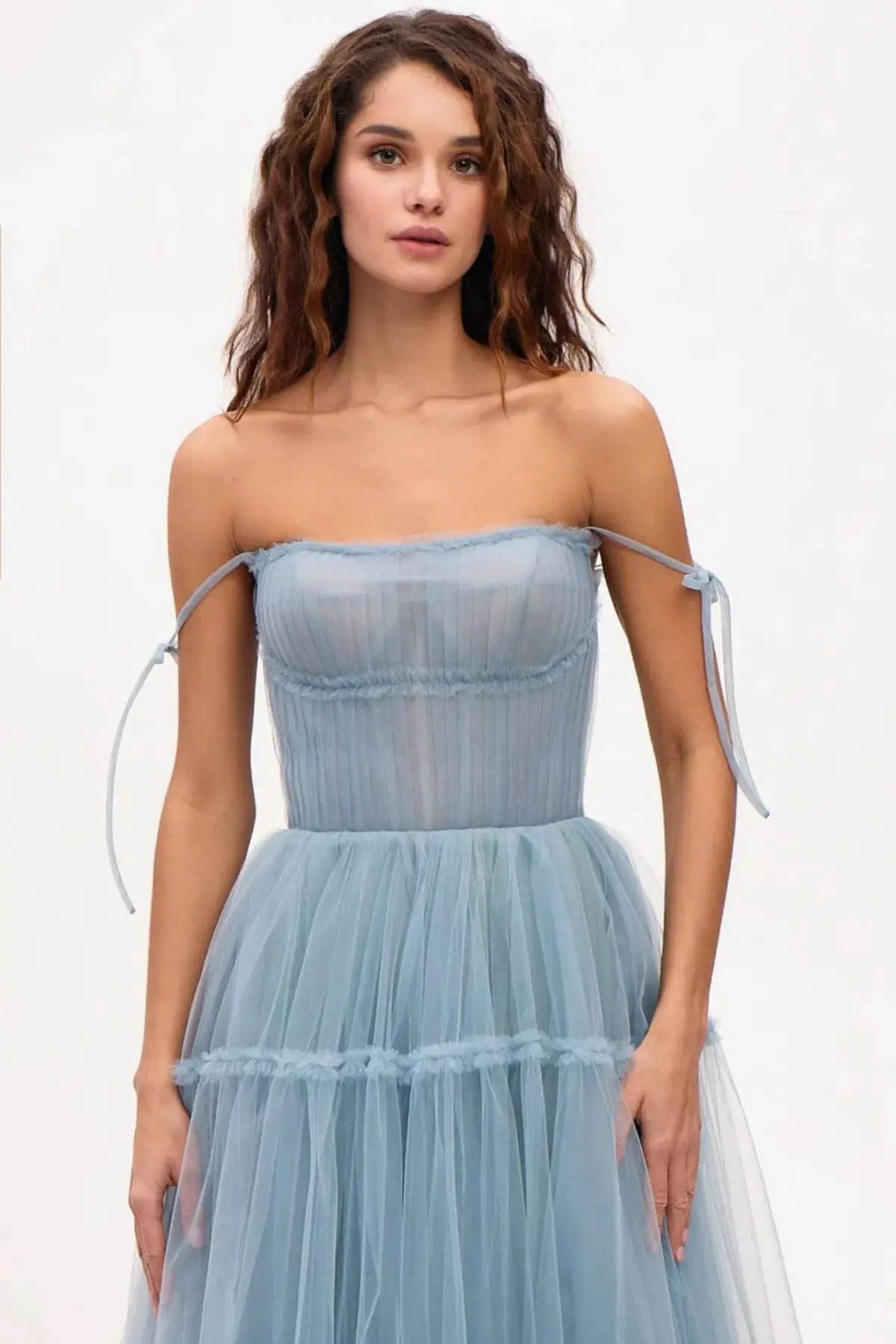 Milla Ocean Wave Tie-straps Tulle Prom Dress Blue Size M / AU 10 photo 3