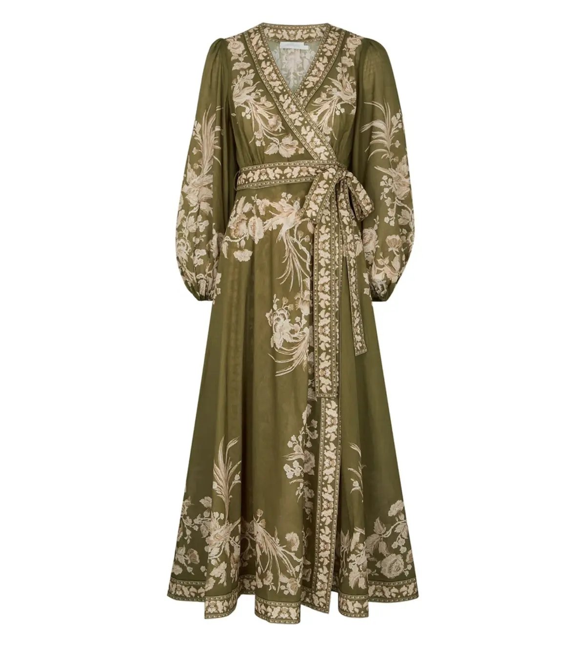 Zimmermann Anneke Floral-print Cotton Wrap Dress Olive Size 4/Au 16 photo 2