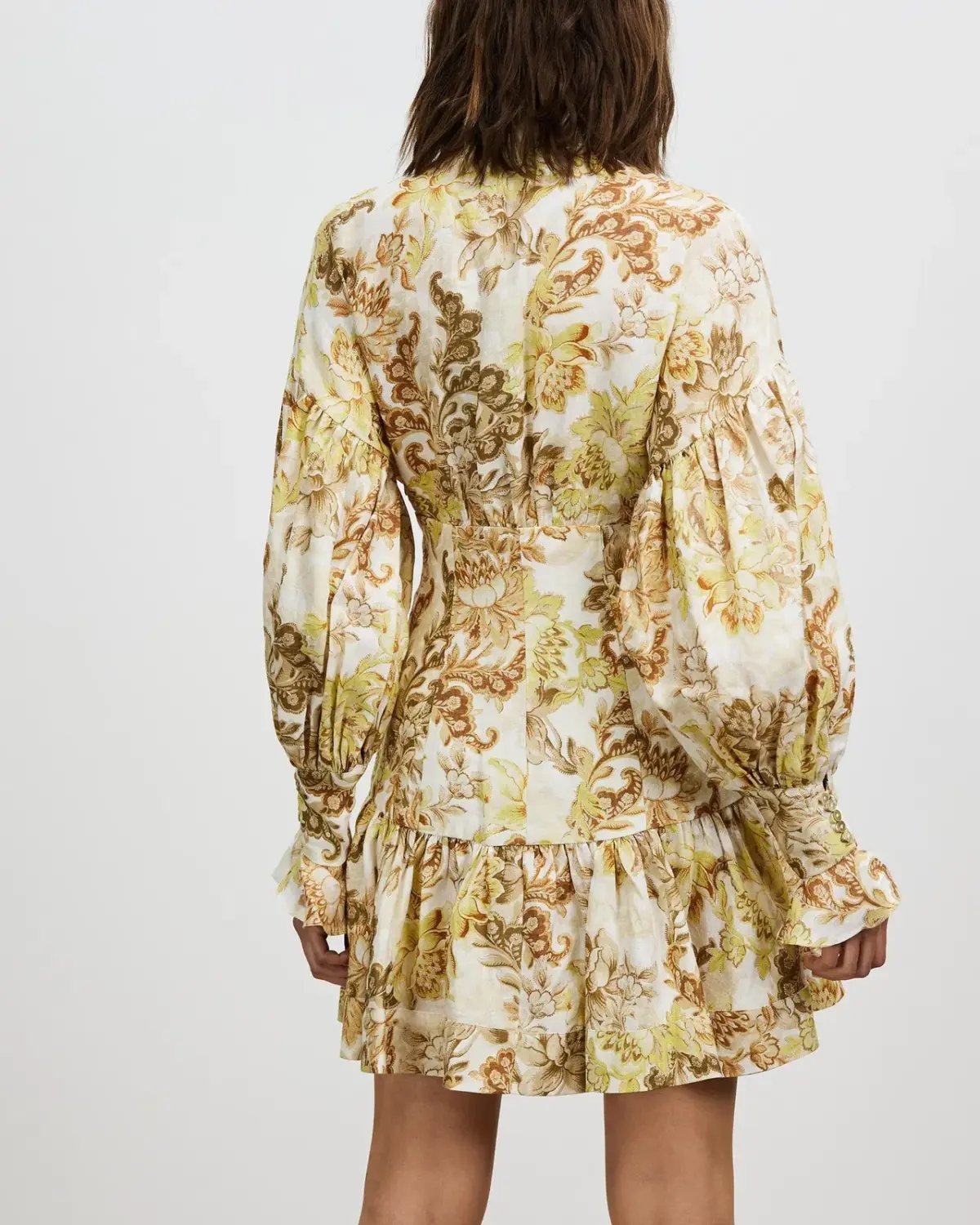 Alémais Bernadette Corset Mini Dress Long Sleeve Linen Print Size 8 photo 5