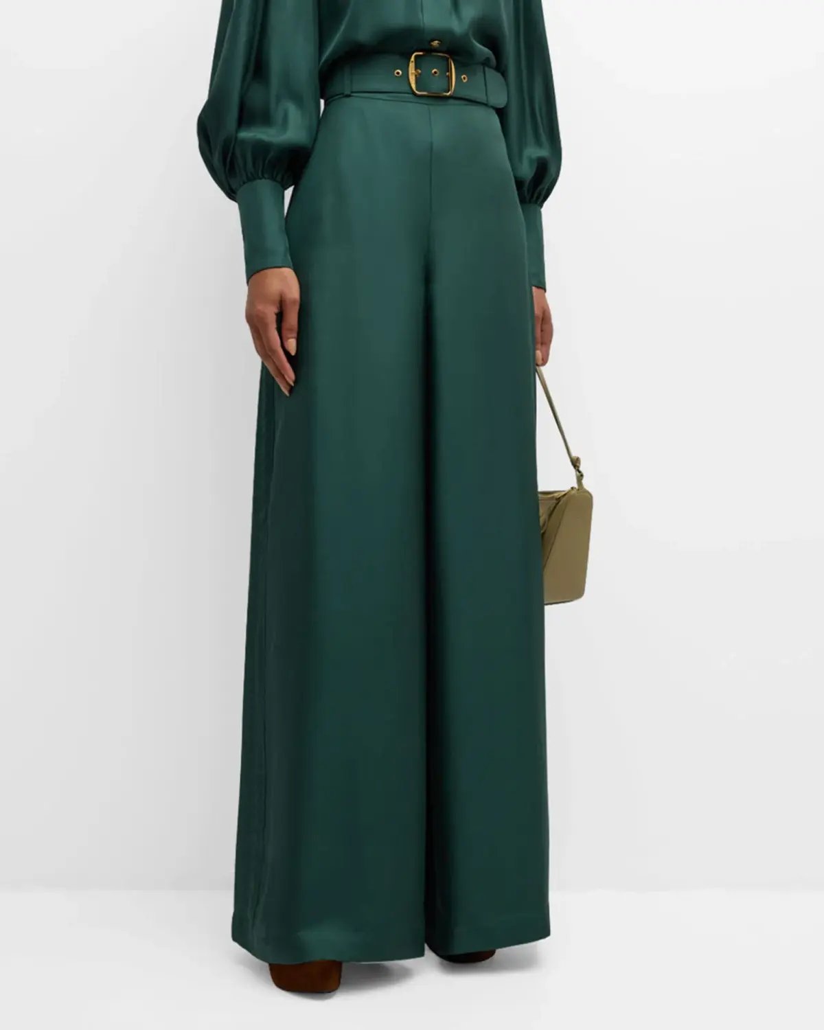Zimmermann SET Pavilion Relaxed Silk Shirt and Wide Leg Pants Set in Pine Green Size 0 / AU 8 photo 2