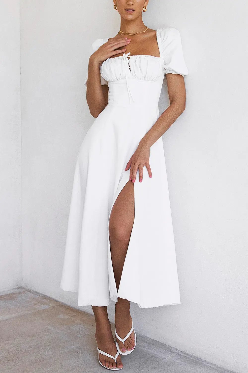House of CB Tallulah Puff Sleeve Midi Dress White Size S / Au 8 photo 3