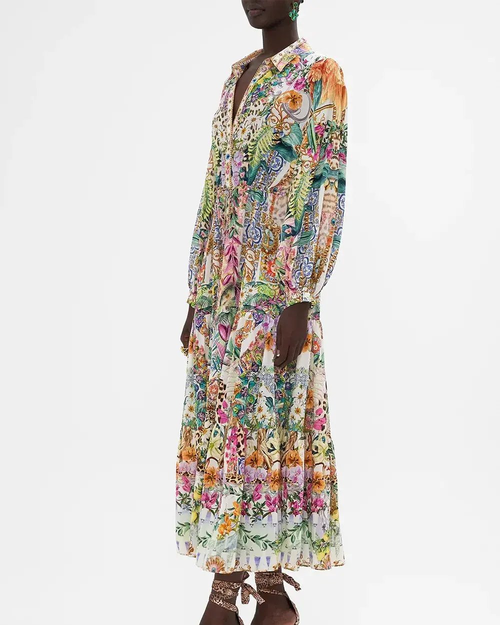 Camilla Flowers Of Neptune Tiered Long Shirt Dress Floral Size XXL / AU 18 photo 2