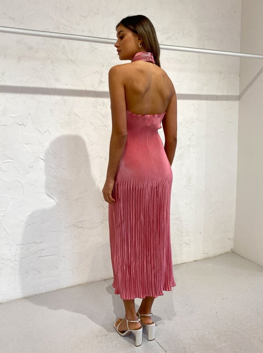 L’IDEE SOIREE PLEATED HALTER DRESS IN DUSTY ROSE photo 8