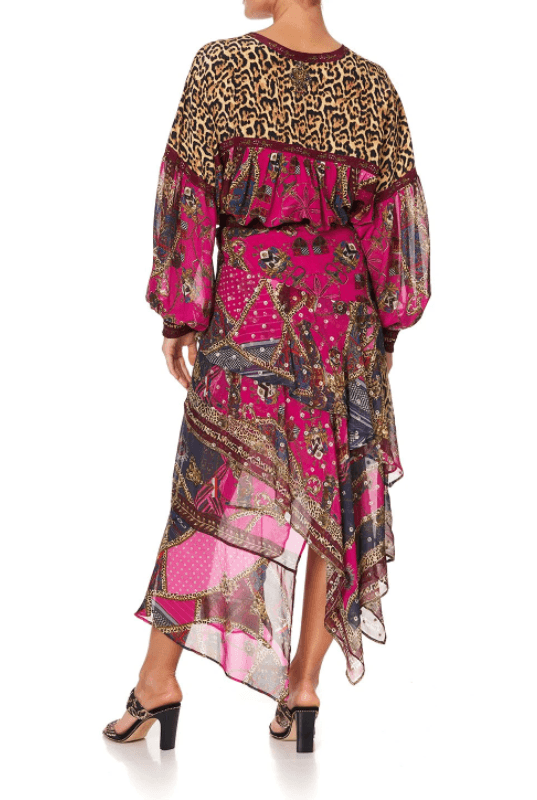 Camilla Dining Hall Darling Blouson Blouse With Neck Tie and Asymmetrical Ruffle Skirt Set Print Size 12 photo 2