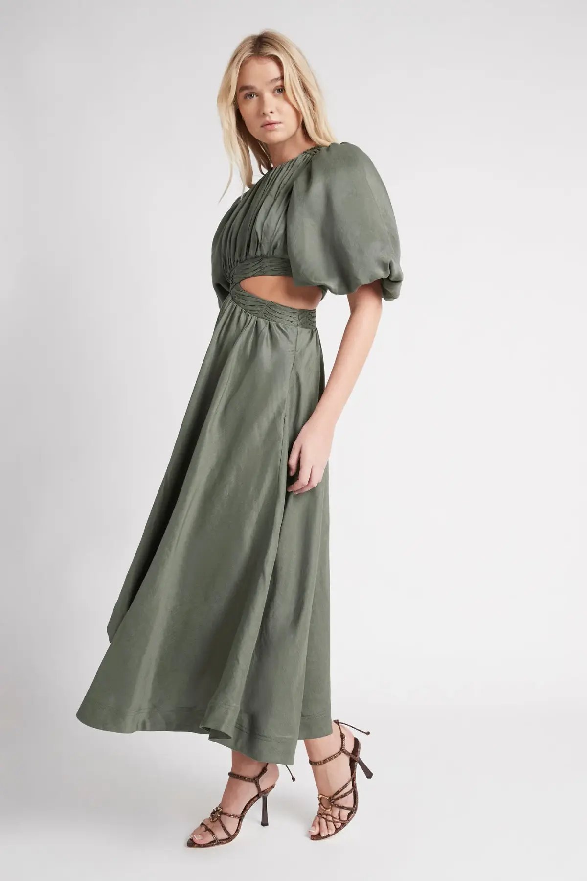 Aje Tidal Tucked Cut Out Midi Dress Green Size 8 photo 2