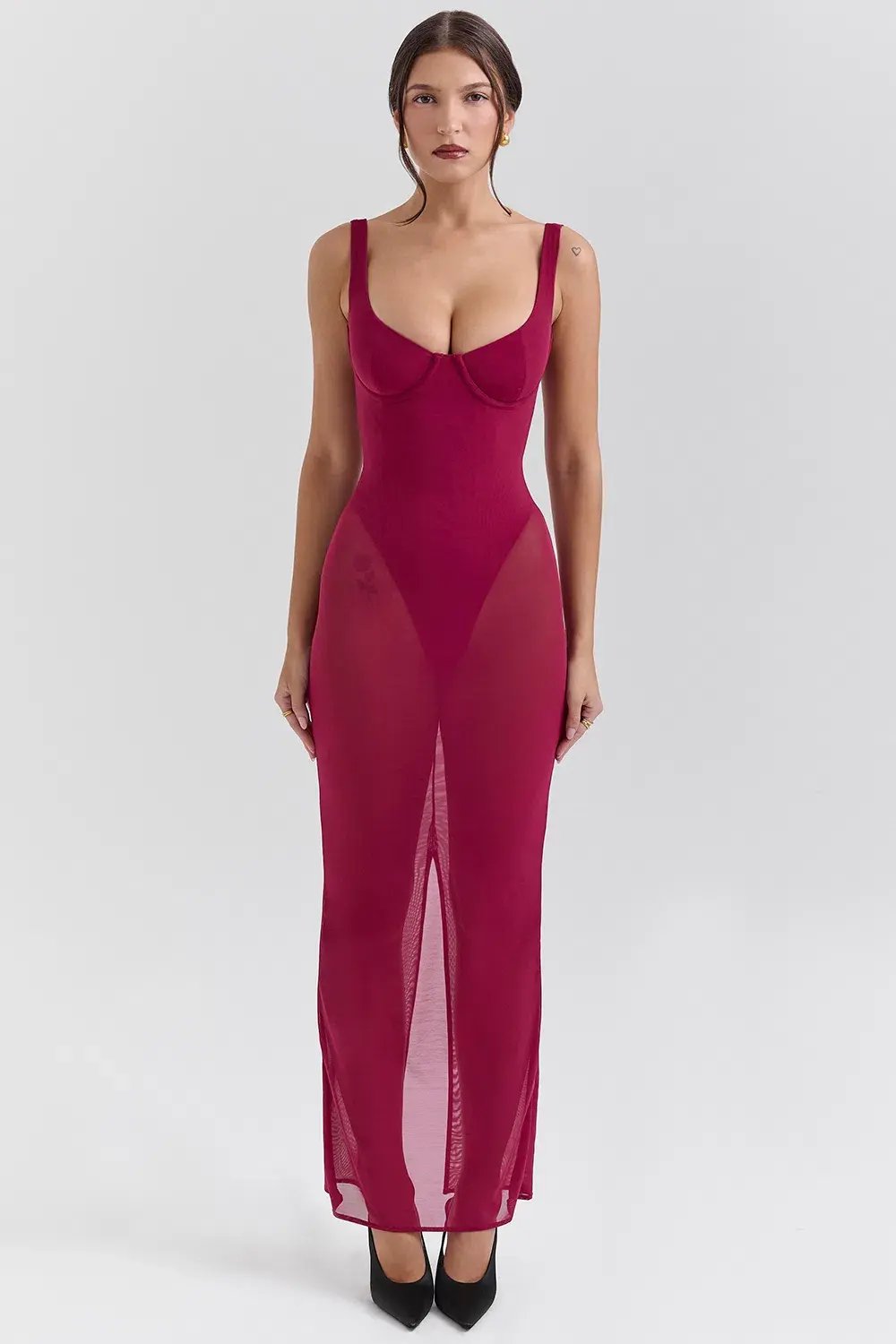 House of CB Robina Stretch Mesh Maxi Dress Wine Size S / AU 8 photo 4