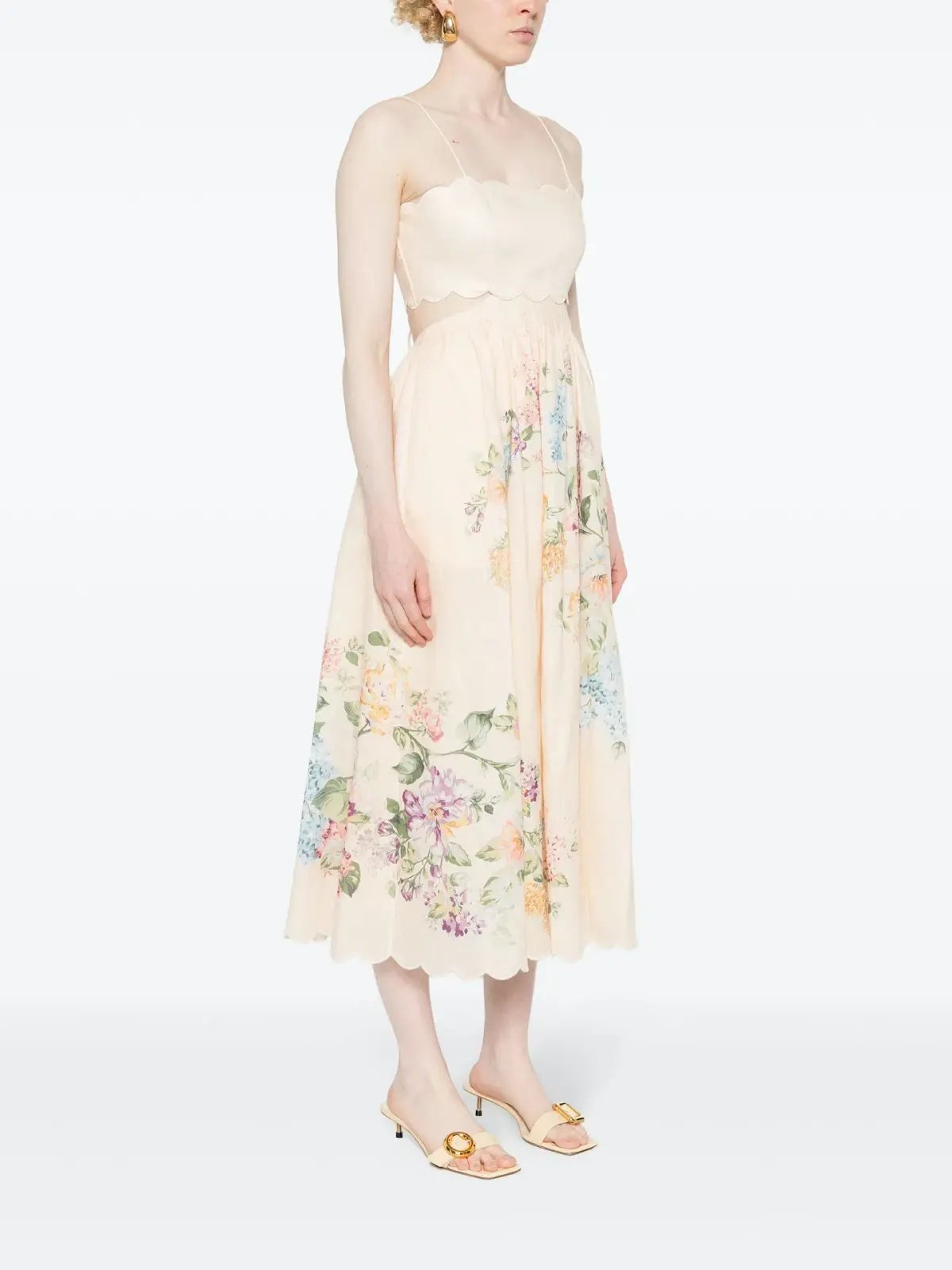 Zimmermann Halliday Scallop Midi Dress in Cream Watercolour Floral Size 1 (AU 10) photo 2