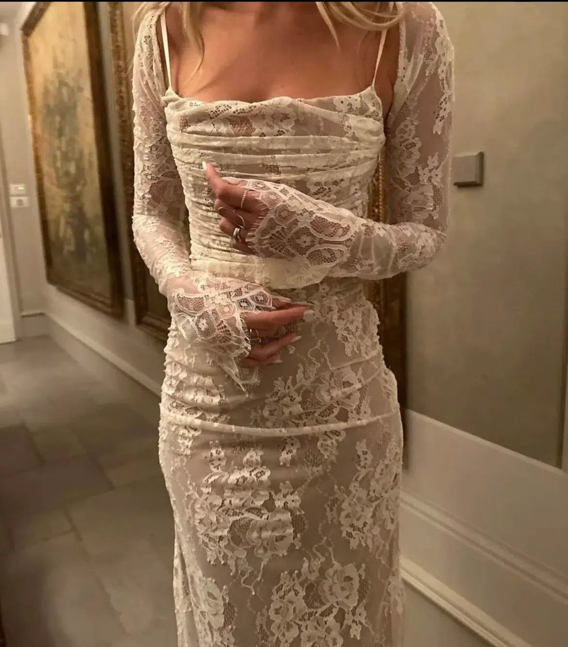 House of CB Artemis Lace Maxi Dress in Vintage Cream Size 10 photo 2