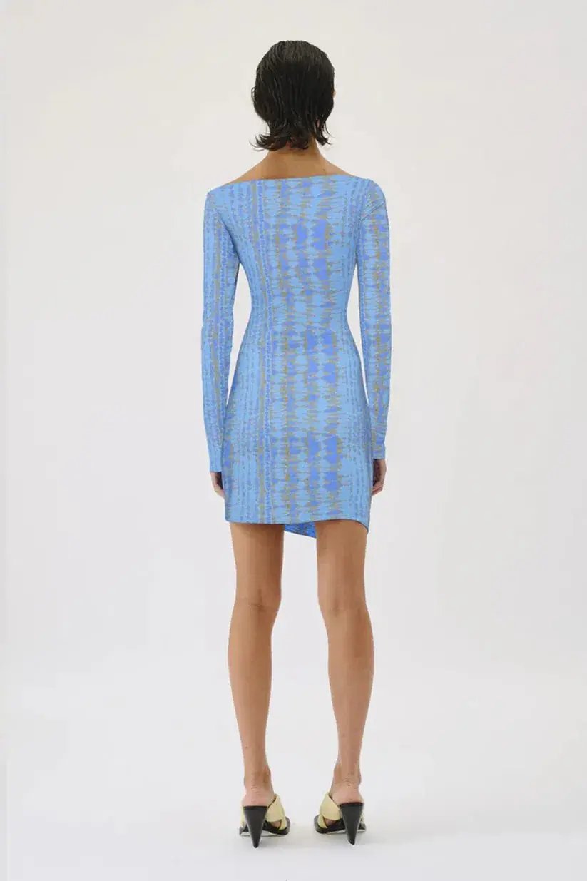 Suboo Claudia Long Sleeved Mini Dress Ice Blue Texture Size 8 photo 3