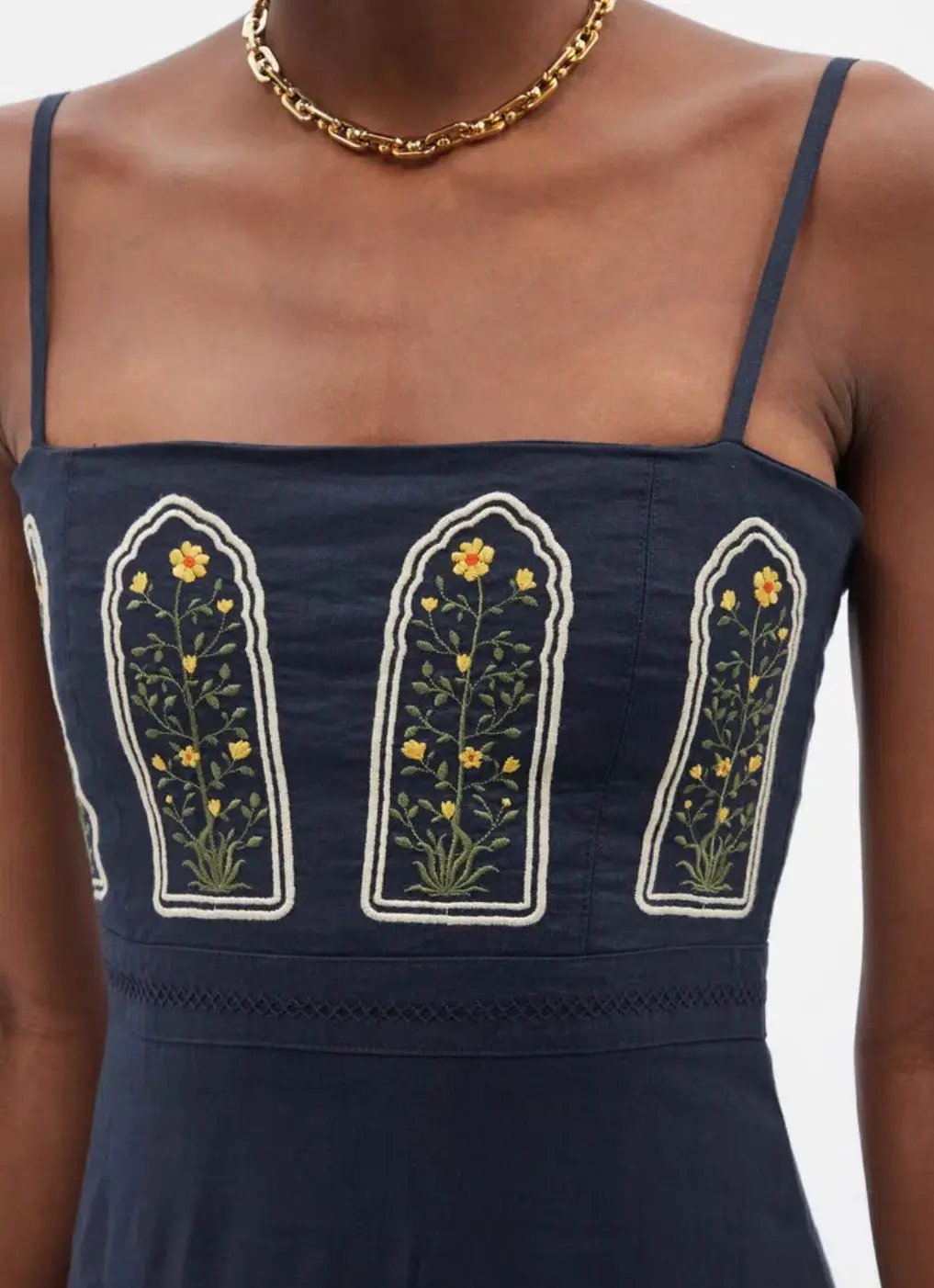 Agua By Agua Bendita Lima Margarita Embroidered Linen Maxi Dress Blue Size 8 photo 2