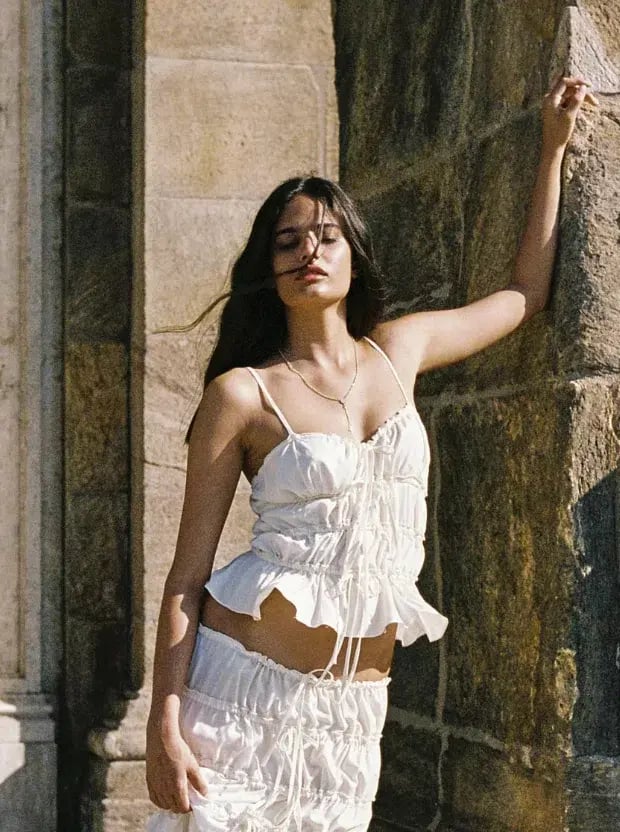 Mirror Palais Tunnel Ruffle Mini Skirt & Cami Top Set in Cloud Size S/ Au 8 photo 3