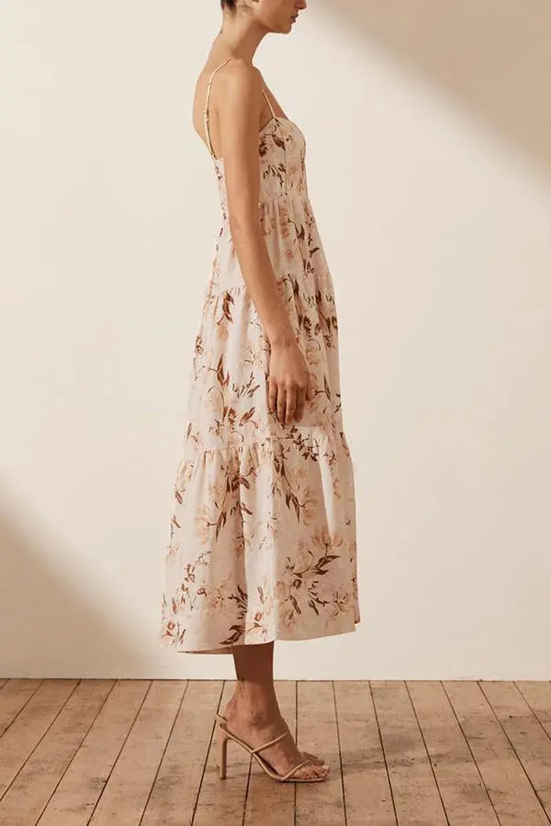 Shona Joy Roxane Linen Tiered Midi Dress Floral Size 6 photo 2