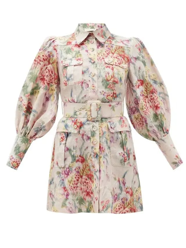 Zimmermann Wavelength Belted Linen Mini Dress Floral Size 6 photo 3