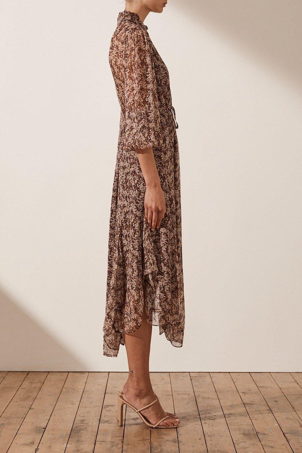Shona Joy Blossom Plunged Godet Midi Dress Brown Size 6 photo 3